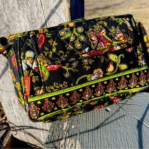 Maggi B floral print fabric purse navy with green accents